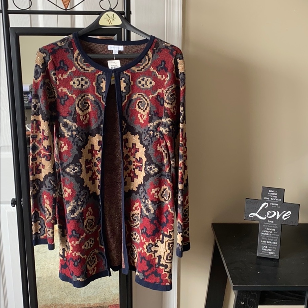 Knit patterned cardigan sweater